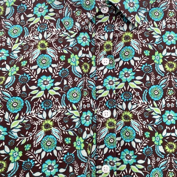 Lands’ End Floral Green Long-sleeved Cotton Button Down Top 10P - Picture 2 of 8